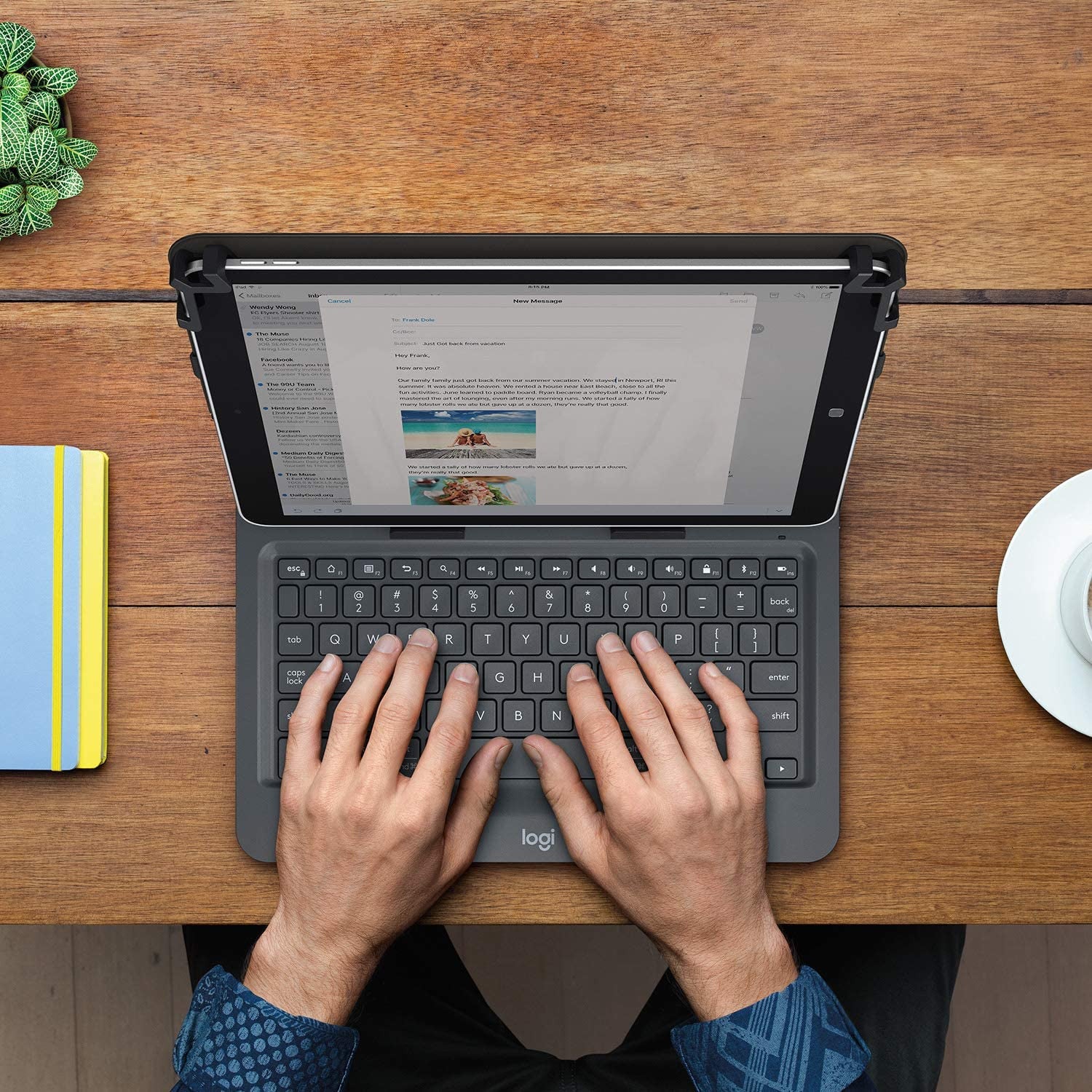 Logitech Universal Folio Cover con Tastiera Bluetooth Wireless per Tablet Ipad da 9 10 Pollici Nero