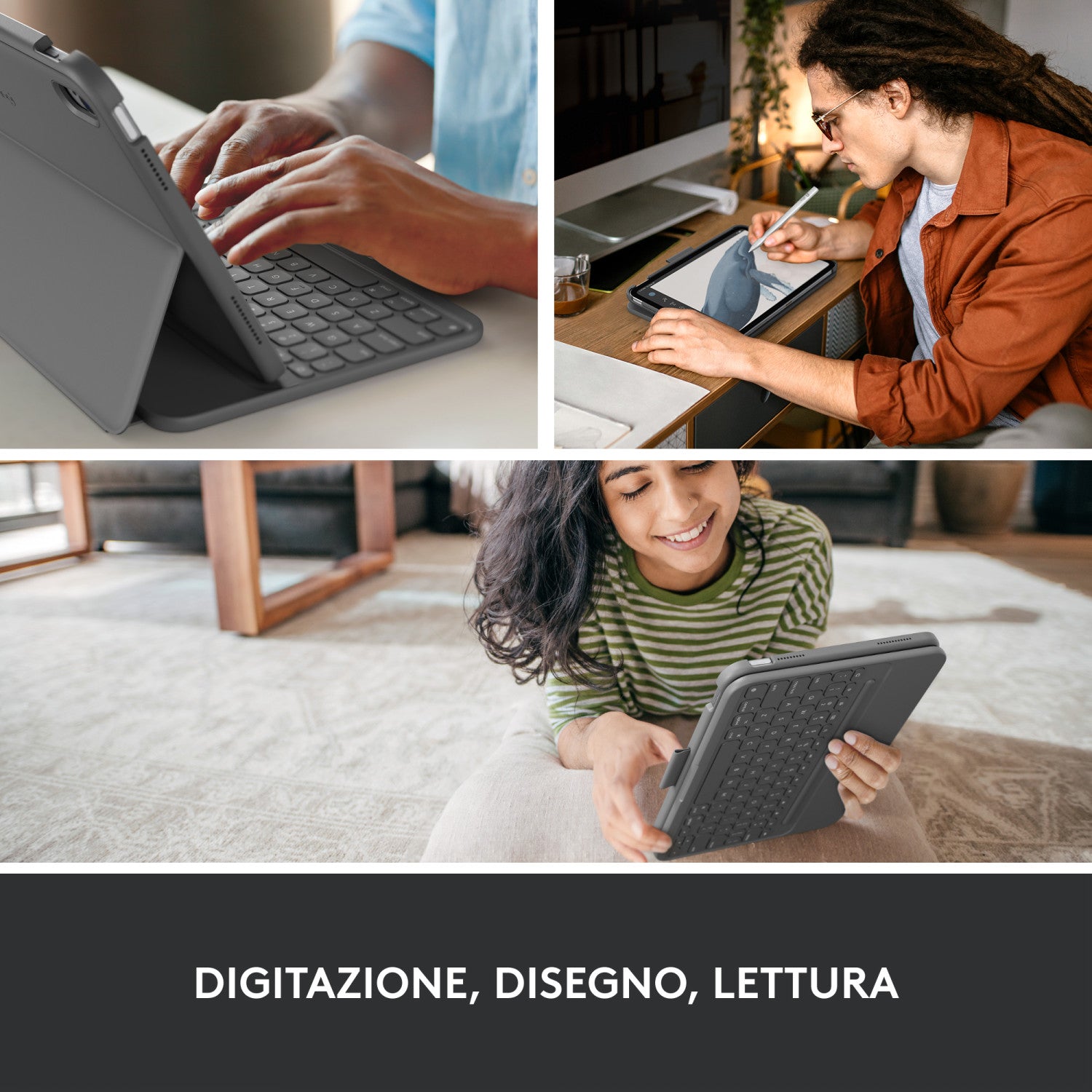 Logitech Slim Folio Custodia con Tastiera Bluetooth QWERTY Italiano per Apple Ipad 10 Grigio
