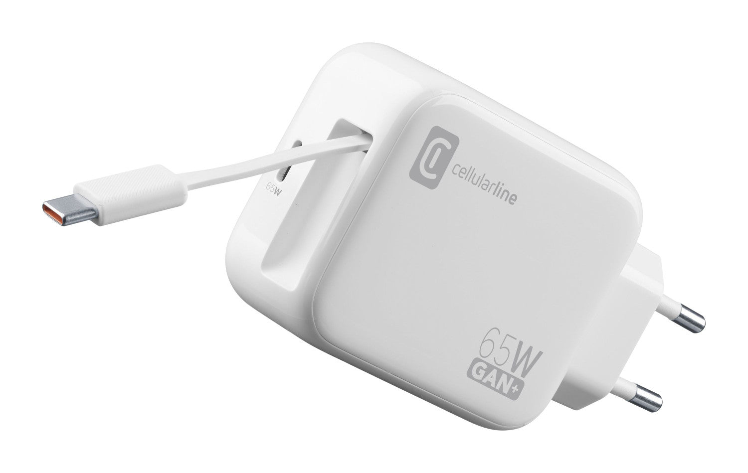 Cellularline Retractable Power 65W Caricabatterie da rete 65W con cavo retrattile USB-C e porta USB-C