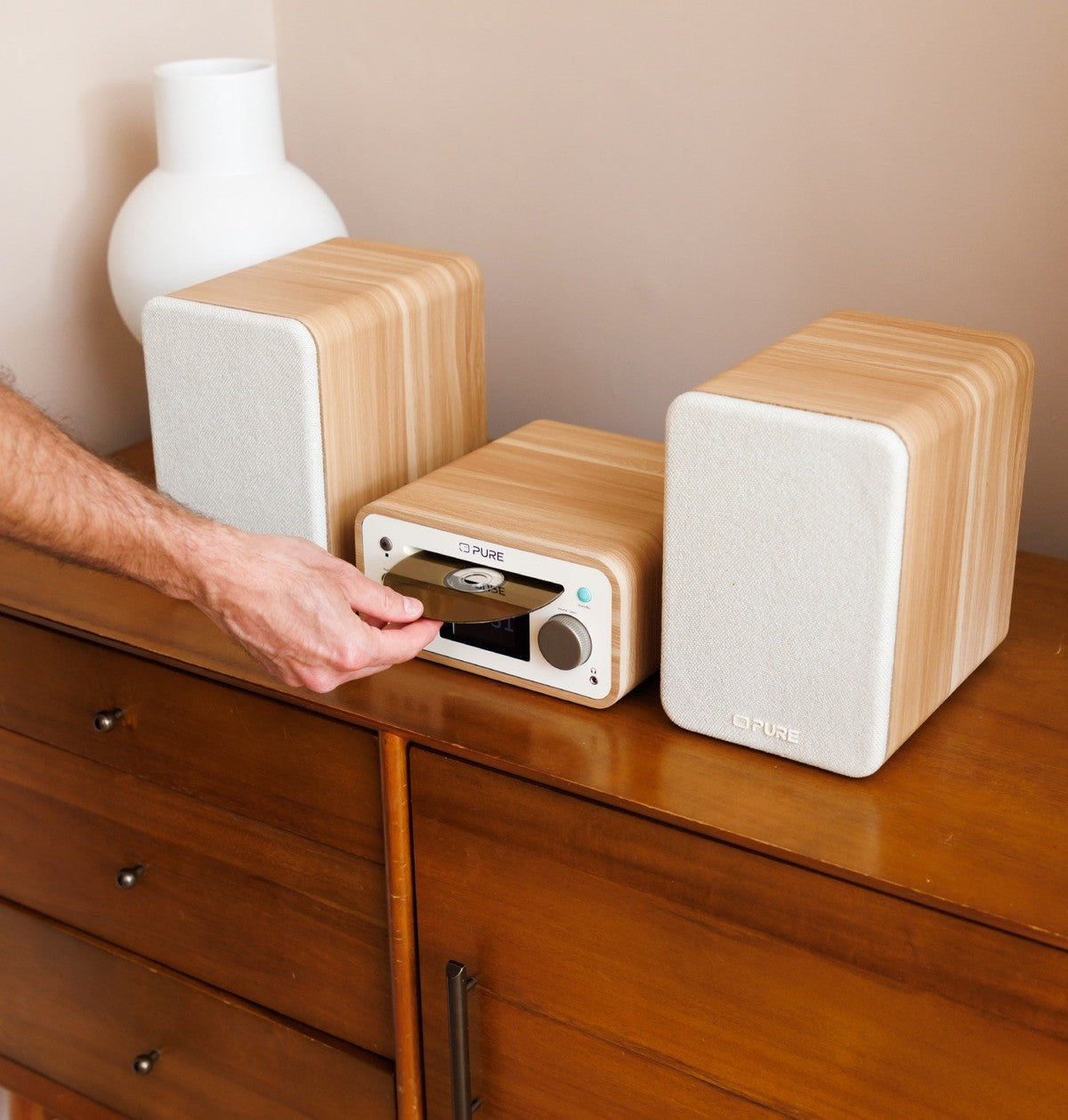 Pure Classic Stereo Mini Microsistema audio per la casa 40 W Quercia, Bianco
