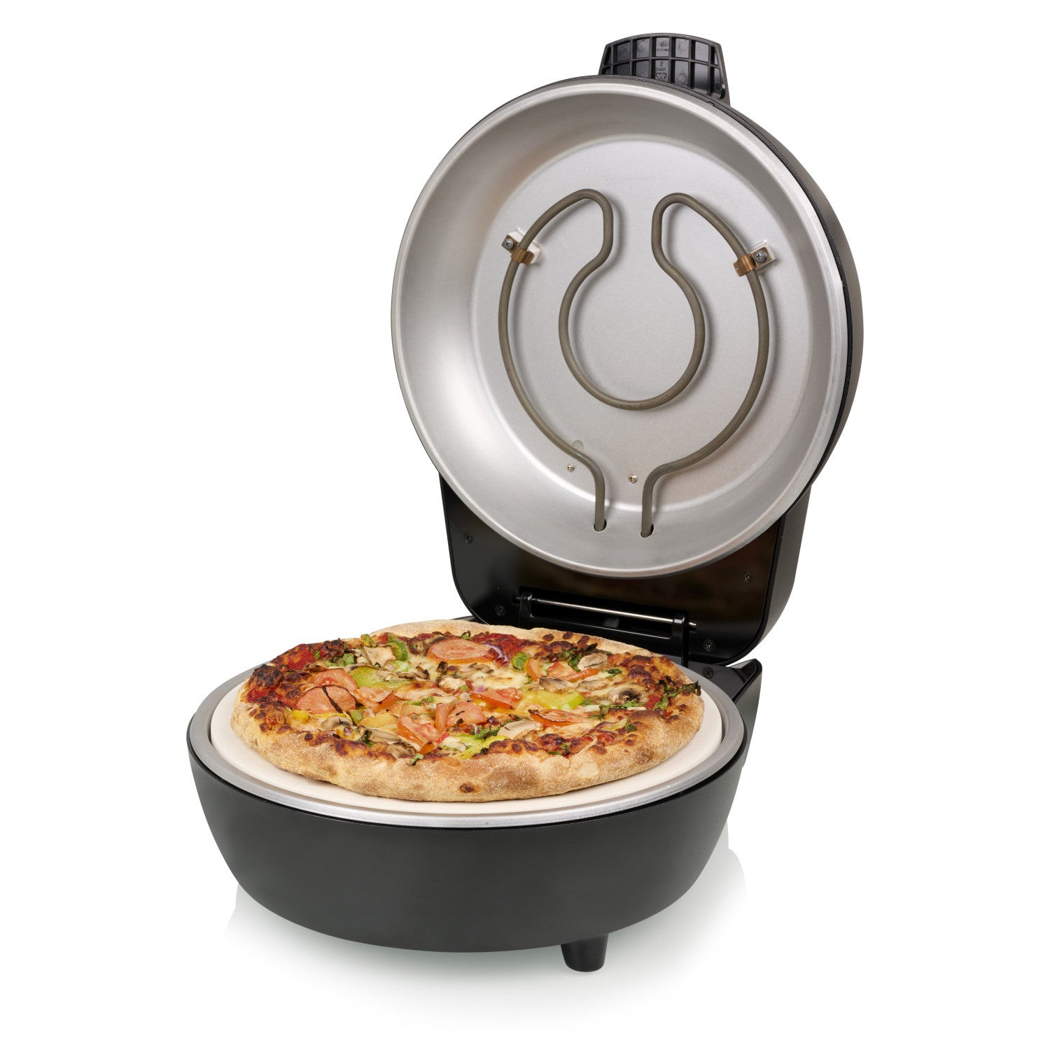Forno per pizza Princess 115005 Pizzaiolo e forno Termostato e timer regolabili 1200 W Pietra per pizza in ceramica 410 gradi Diametro 30 cm Nero