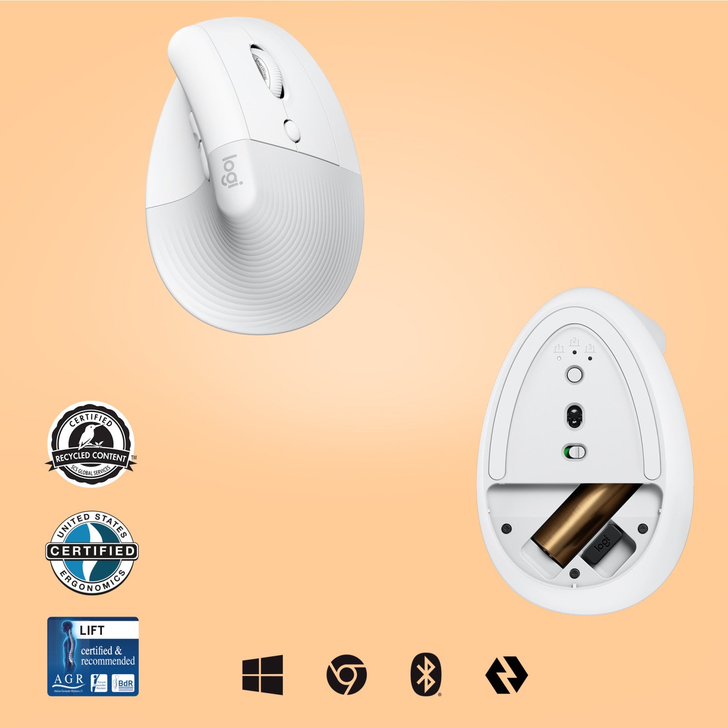 Logitech Lift mouse Mano destra RF senza fili Bluetooth Ottico 4000 DPI