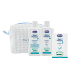 Chicco Baby Moments Beauty Bag Con Zip Azzurro - Bagnoschiuma 200 Ml Shampoo 200 Ml Saponetta 100 G