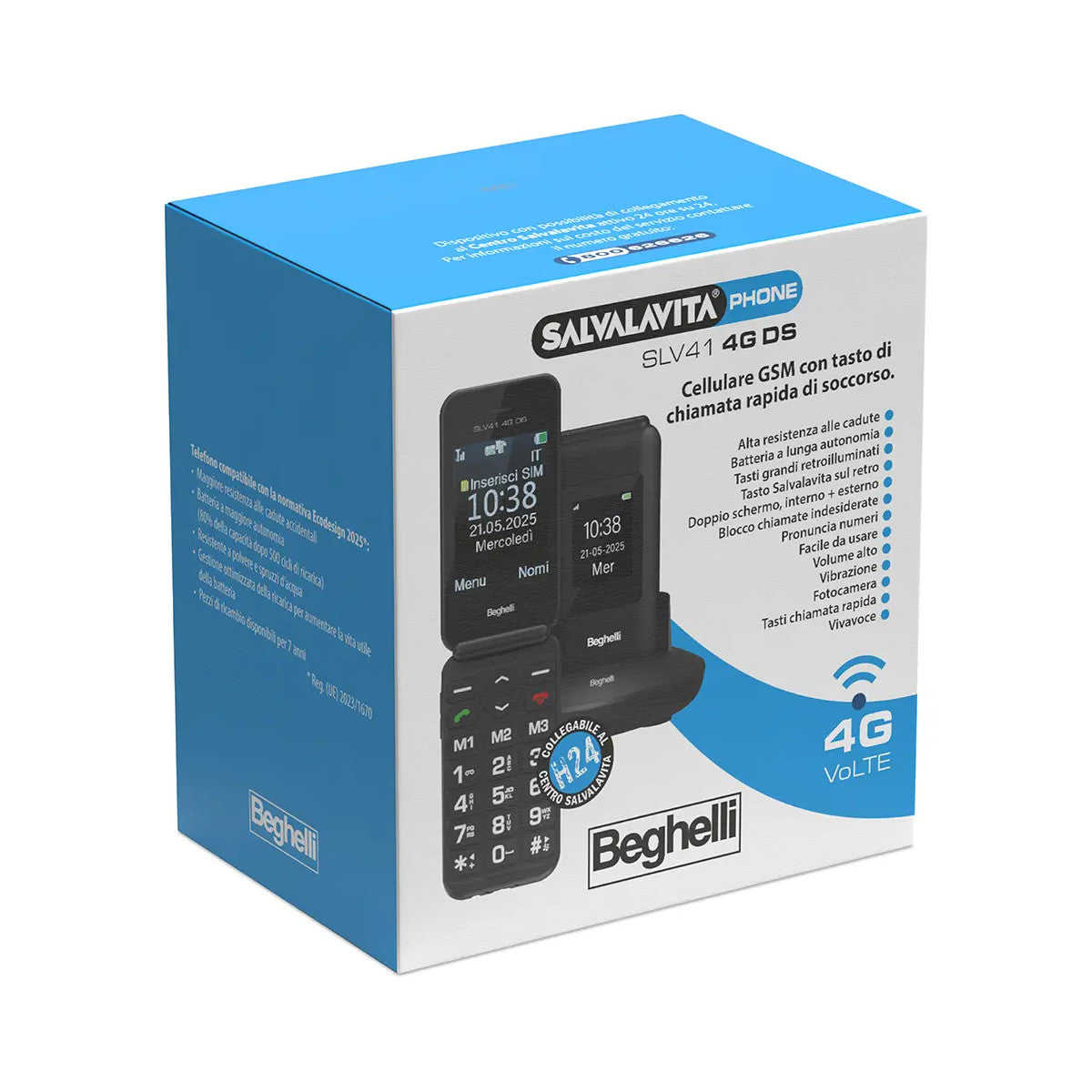 Beghelli SLV41 7,11 cm (2.8") 128 g Nero Telefono per anziani