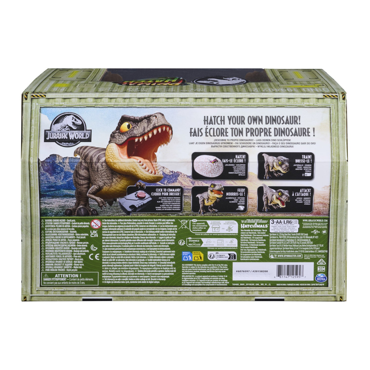 Jurassic World Primal Hatch, dinosauro giocattolo interattivo e uovo, fai schiudere e addestra il tuo cucciolo di dinosauro dotato di oltre 100 suoni e reazioni, giocattoli per bambini e bambine dai 5 anni in su