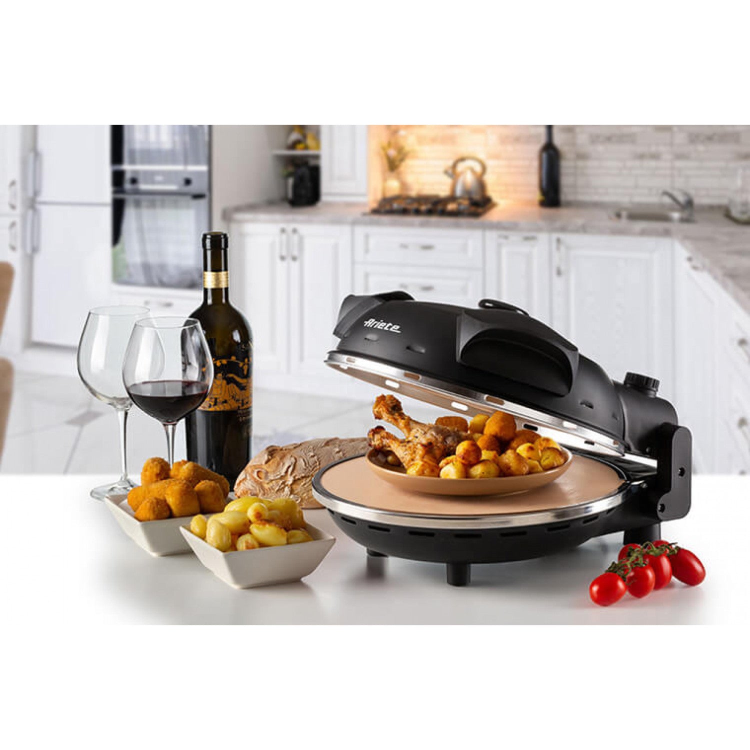 Ariete 917 Forno Pizza - Pizza in 4 minuti - Piastra in pietra refrattaria con trattamento antiaderente - Temperatura max 400 gradi - 1200 Watt - Timer 30 minuti - Nero