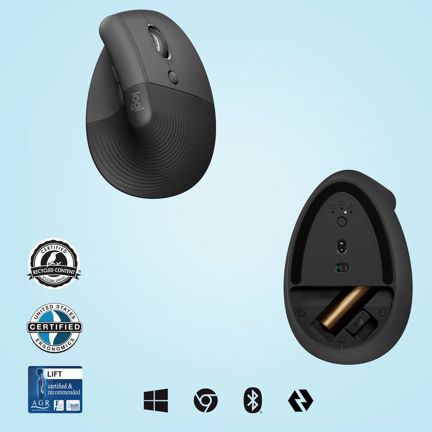 Logitech Lift mouse Mano destra RF senza fili Bluetooth Ottico 4000 DPI
