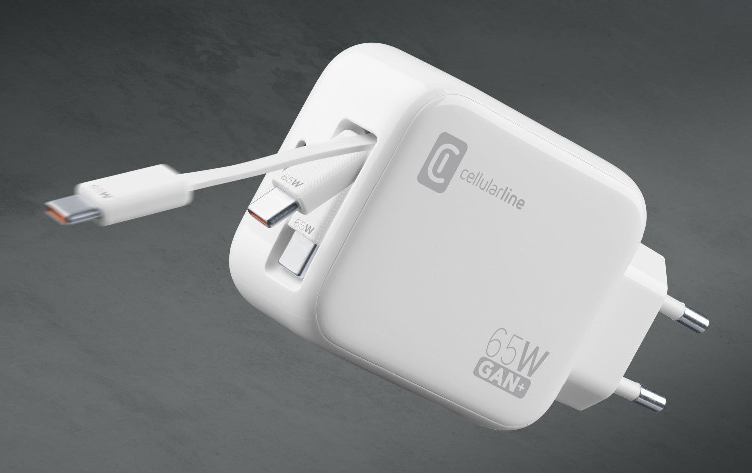 Cellularline Retractable Power 65W Caricabatterie da rete 65W con cavo retrattile USB-C e porta USB-C