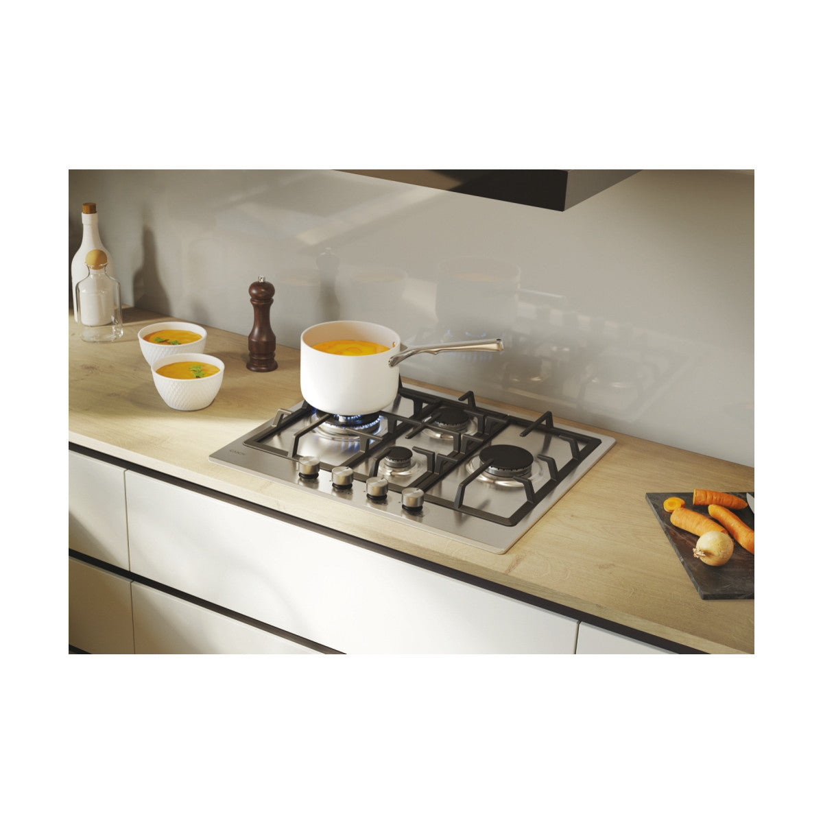 Candy Moderna CHG6D4WTX piano cottura Acciaio inox Da incasso 59.5 cm Gas 4 Fornelli