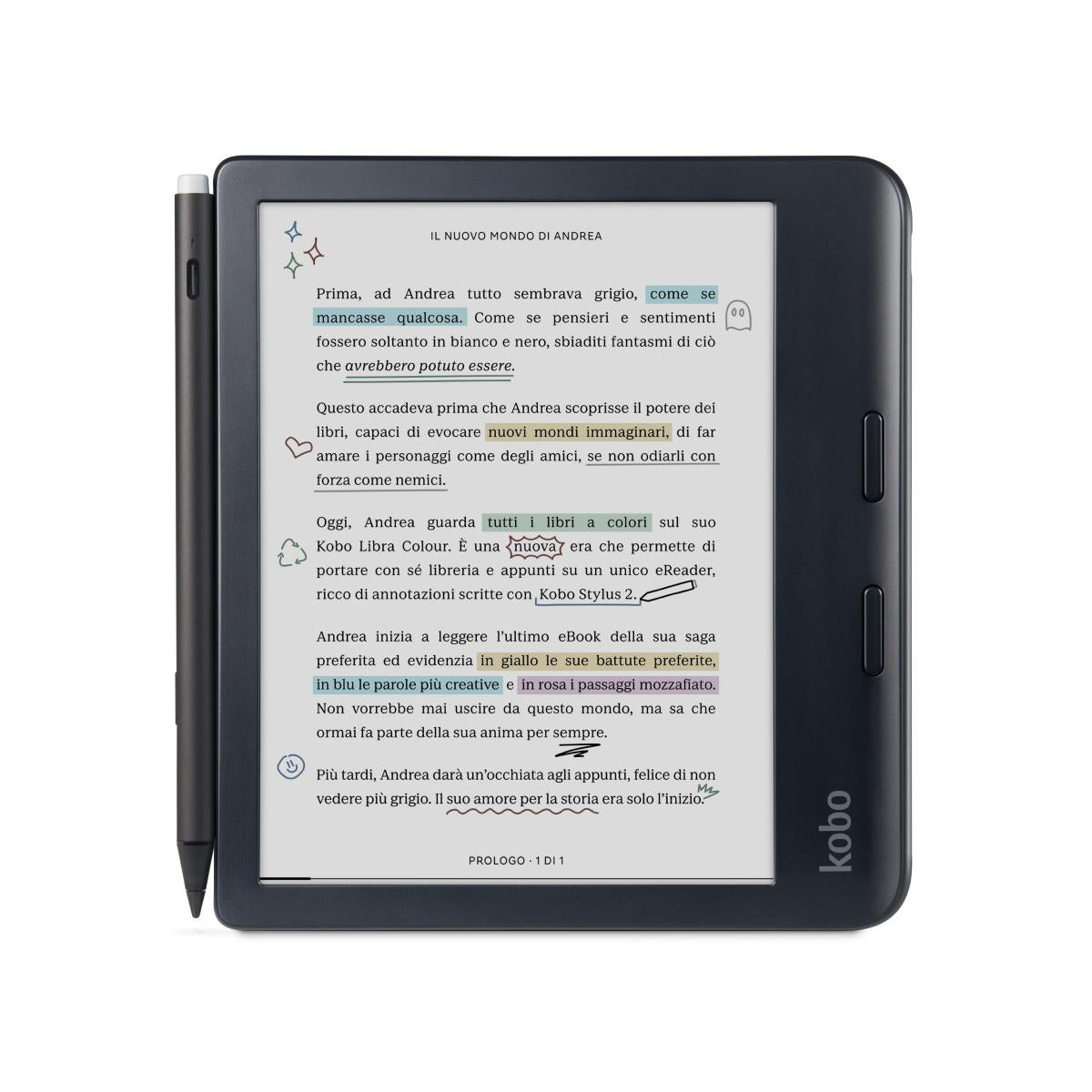 Pacchetto Kobo Libra Colour E-reader Schermo a colori da 7 pollici e Kobo Stylus 2