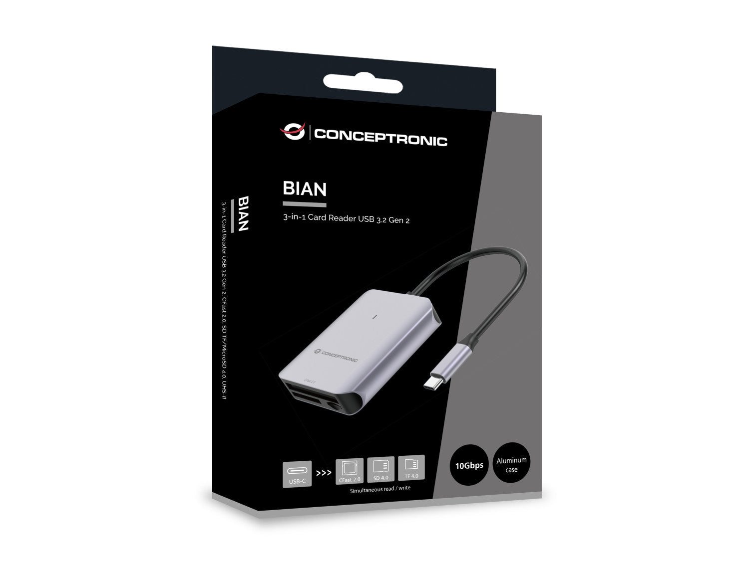 Conceptronic BIAN09G lettore di schede USB 3.2 Gen 2 Type-C Grigio