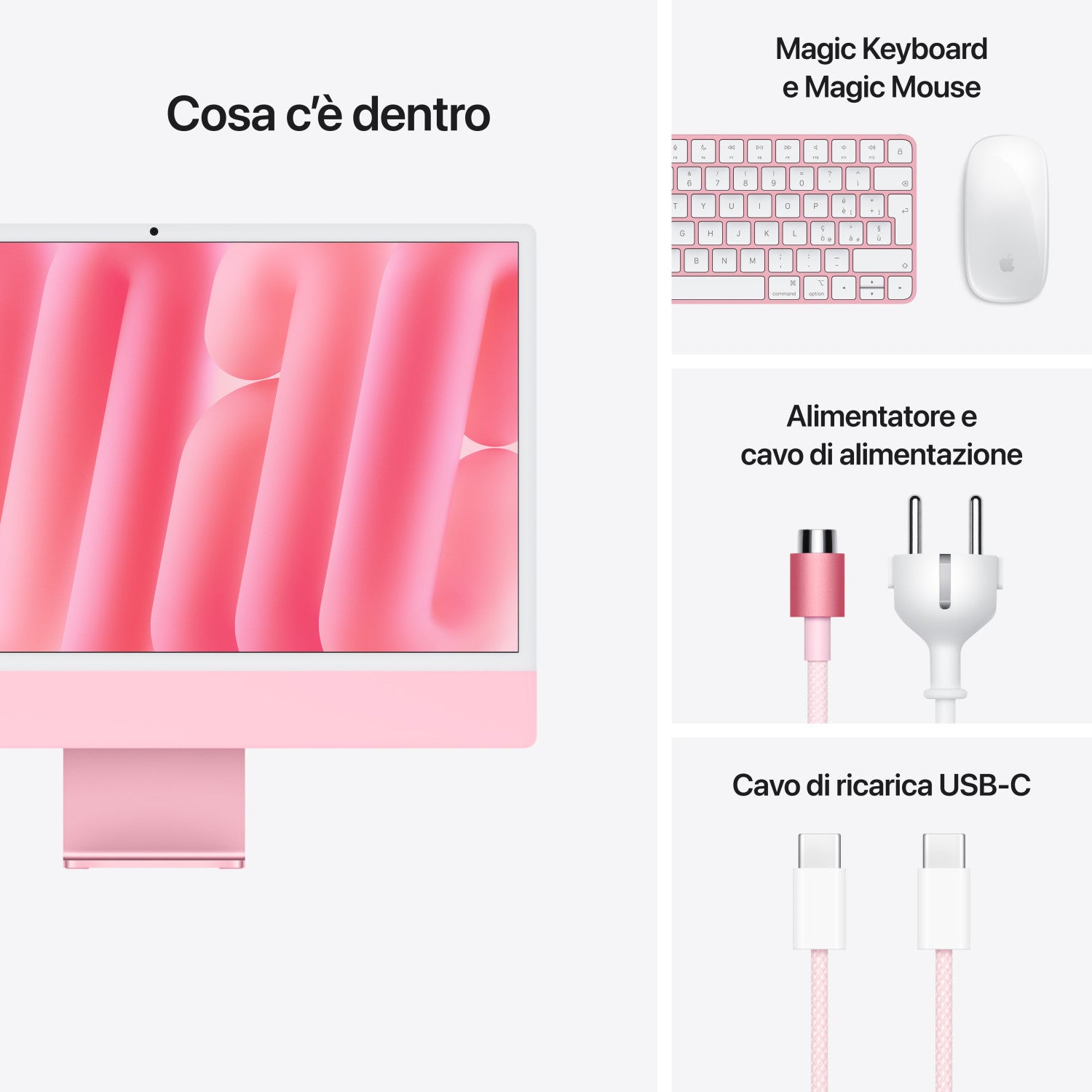 Apple iMac 24 pollici Retina Display 4.5K Chip M4 con CPU 8core GPU 8core 16GB 256GB SSD Rosa