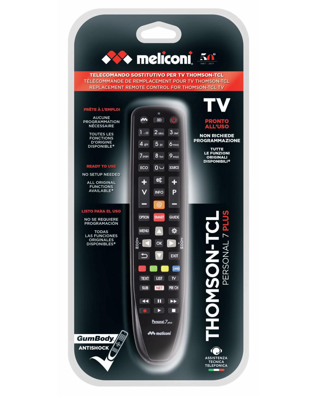 Meliconi Gumbody Personal 7 Plus Telecomando IR Wireless TV Nero