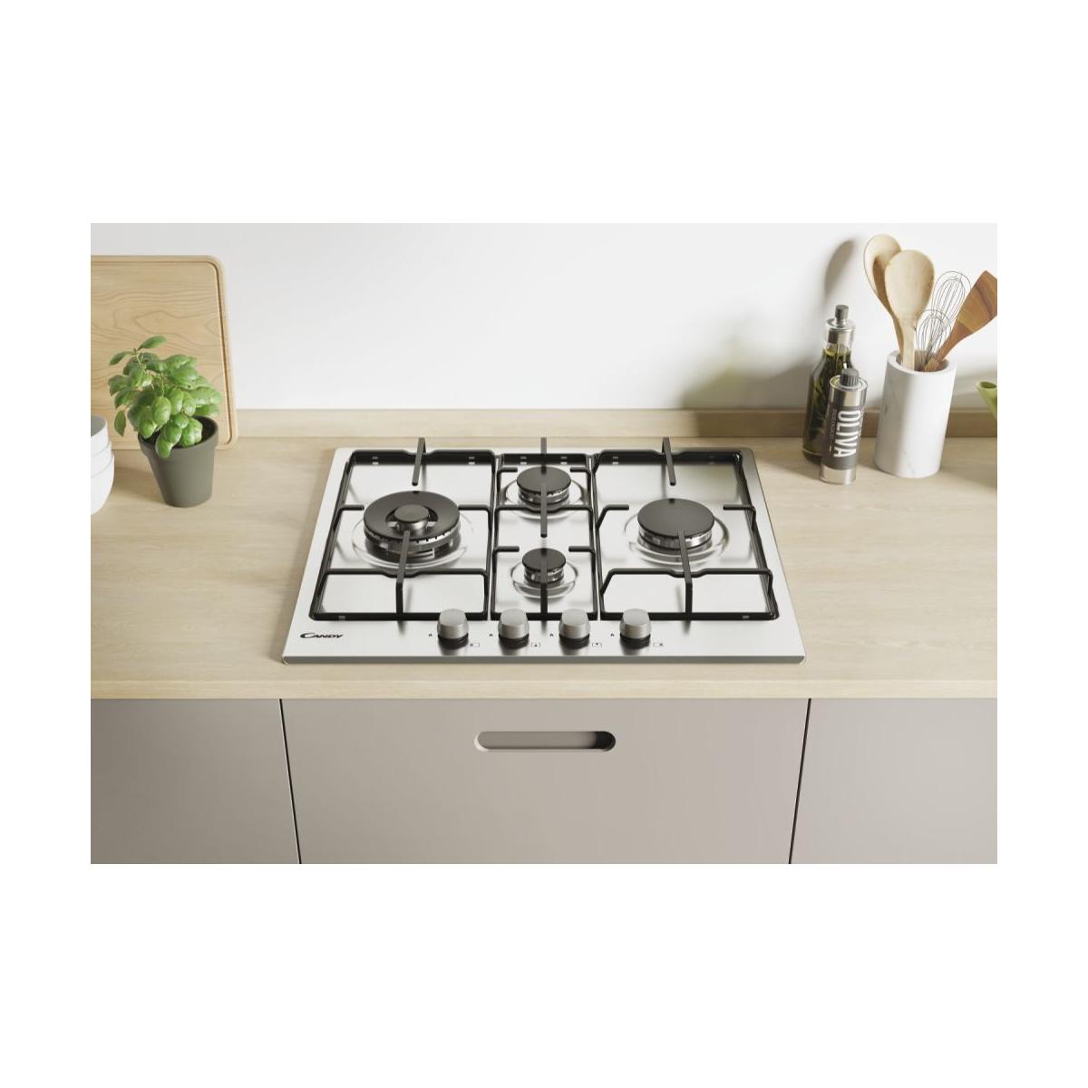Candy Idea CHW6D4WX Piano Cottura da Incasso 60 cm Gas 4 Fornelli Acciaio Inossidabile