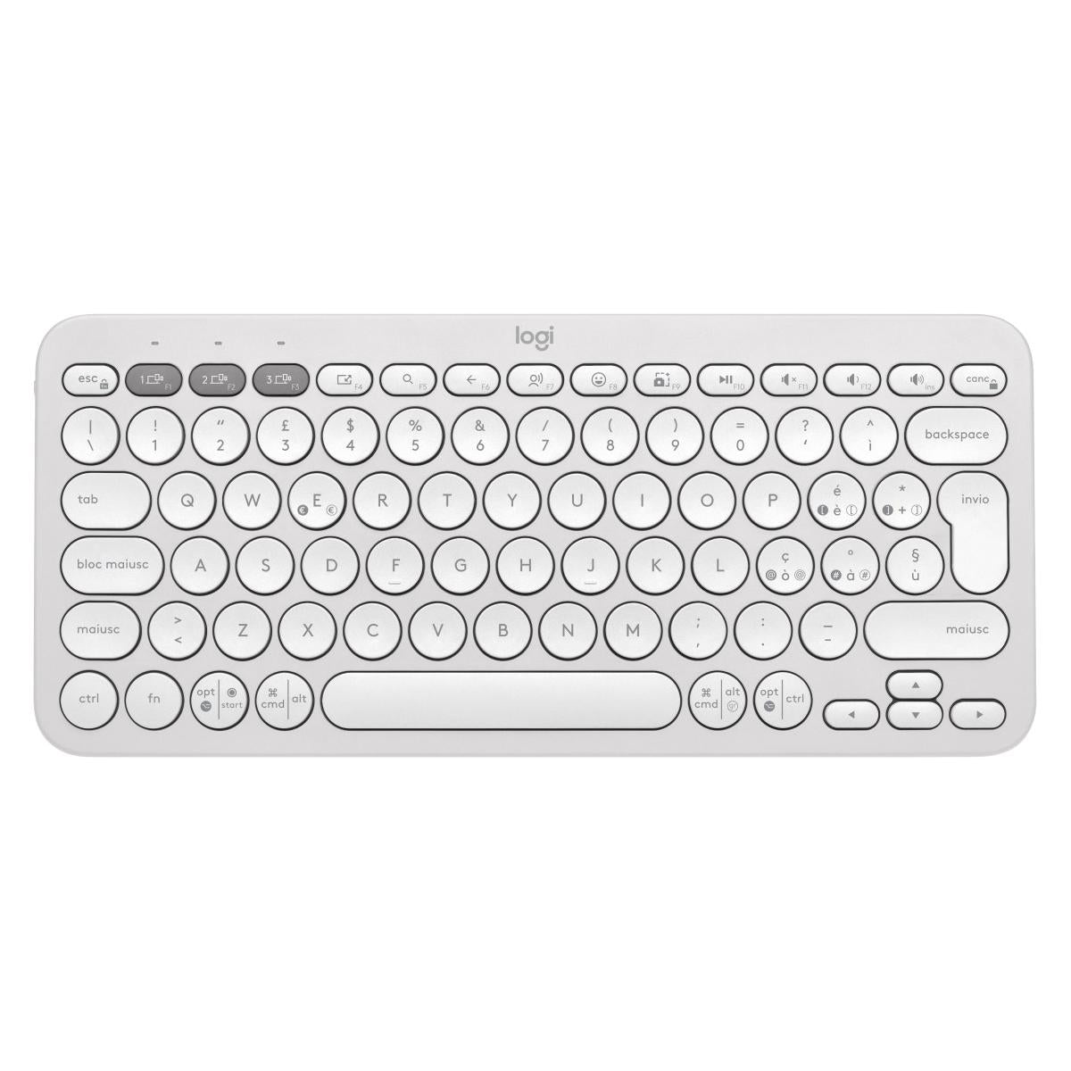 Logitech Pebble Keys 2 K380s Tastiera RF Senza Fili Bluetooth QWERTY Italiano Bianco