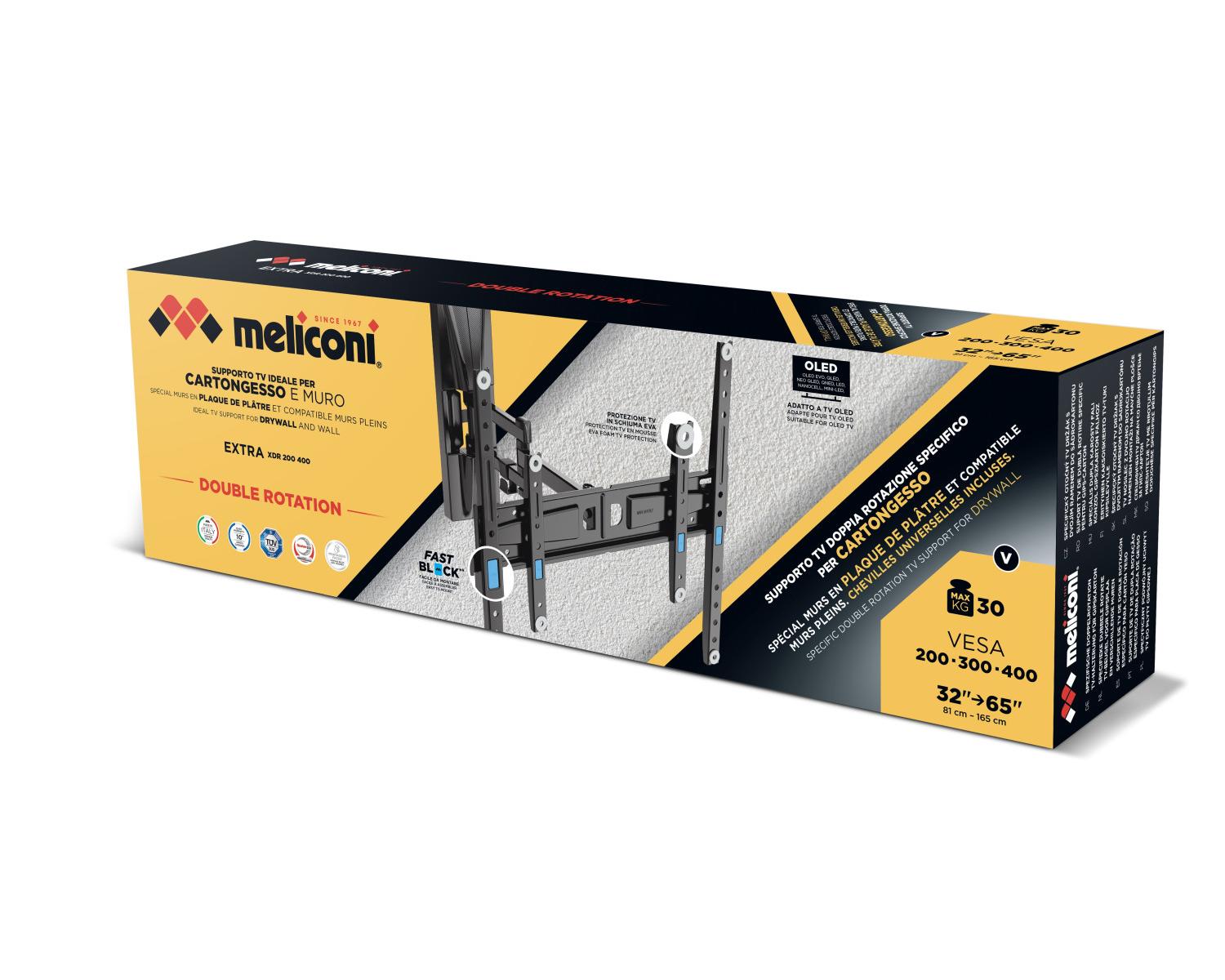 Meliconi EXTRA XDR200400 CG Supporto TV a Parete per Schermi da 65 Pollici Nero