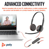 Cuffie Poly Blackwire 3225 stereo USB-C spinotto da 3,5 mm adattatore USB-C/A