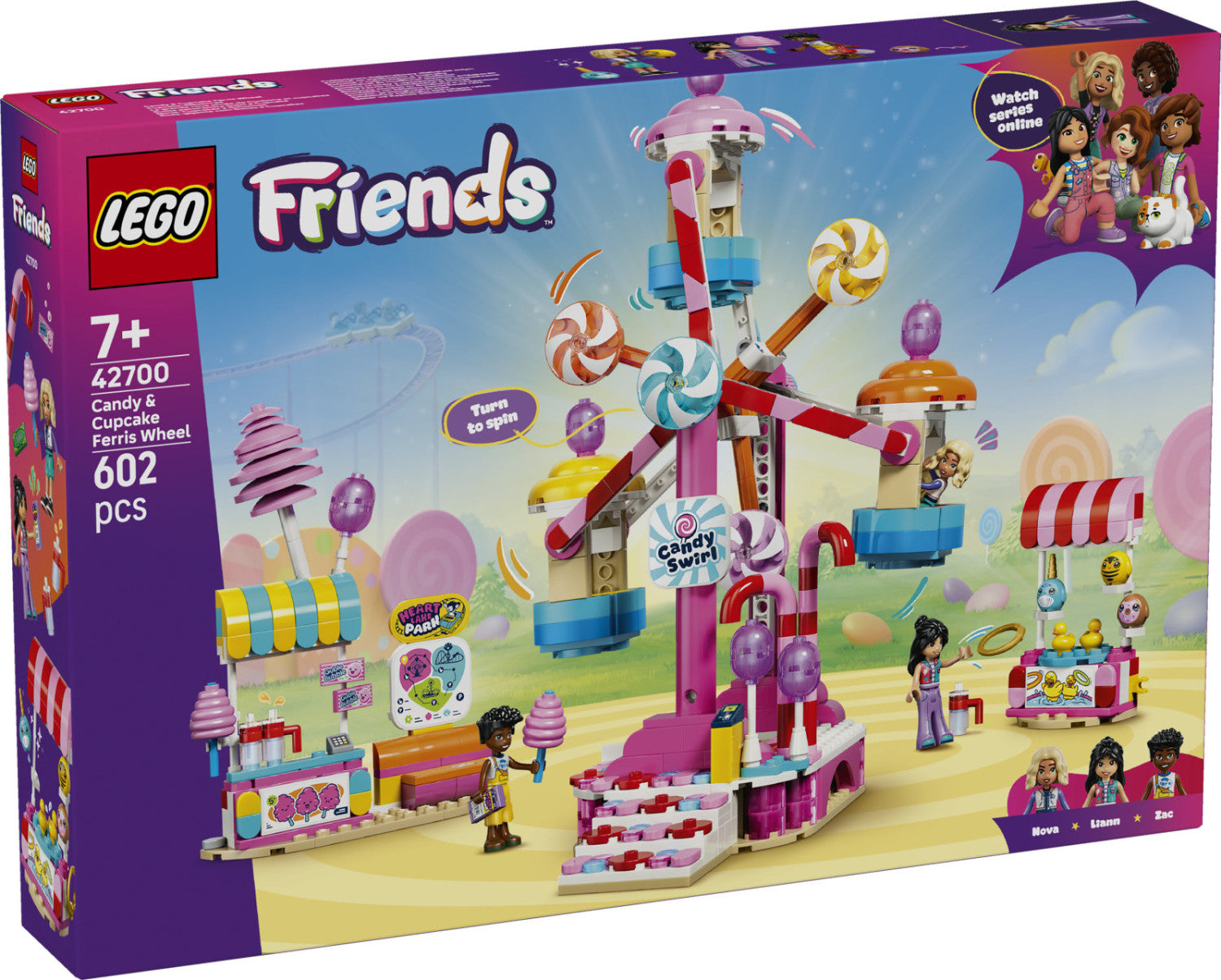 LEGO Friends 42700 Ruota Panoramica Dolci e Cupcake, Set da Costruzione con Giostra Luna Park, 3 Mini Bamboline, 602 Pezzi, Regalo Bambini 7