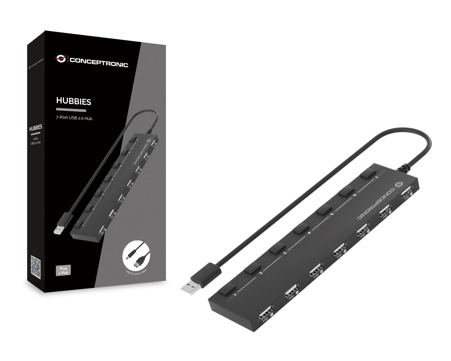 Conceptronic HUBBIES08B hub di interfaccia USB 2.0 480 Mbit/s Nero