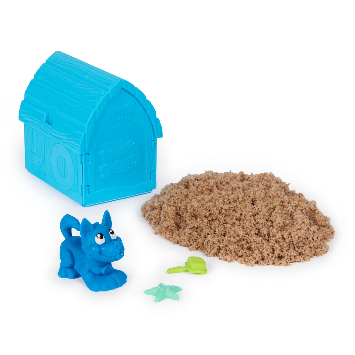 Kinetic Sand , Mini Cagnolino, 170g di Sabbia Cinetica Naturale, 1 Cagnolino a Sorpresa, 2 Accessori, Custodia a Forma di Cuccia. Giocattoli per Bambini e Bambine, 3