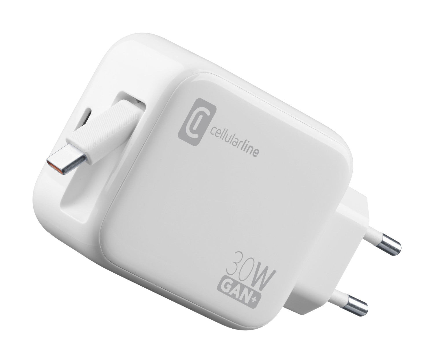 Cellularline Retractable Power 30W Caricabatterie da rete 30W con cavo retrattile USB-C e porta USB-C