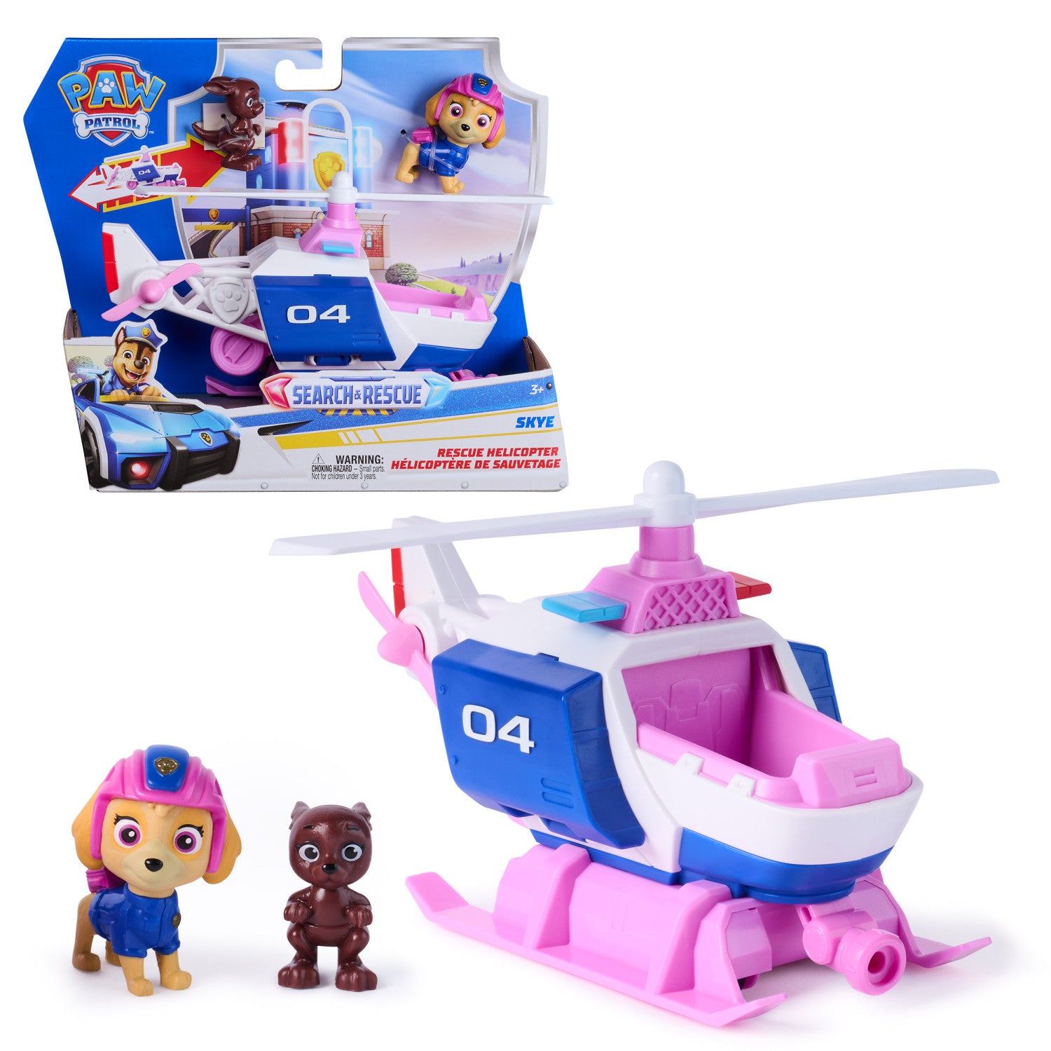 PAW Patrol : Search Rescue, Elicottero di Salvataggio di Skye con 2 Personaggi, Elicottero Giocattolo a Retrocarica, Giocattoli per Bambini e Bambine, 3 Anni