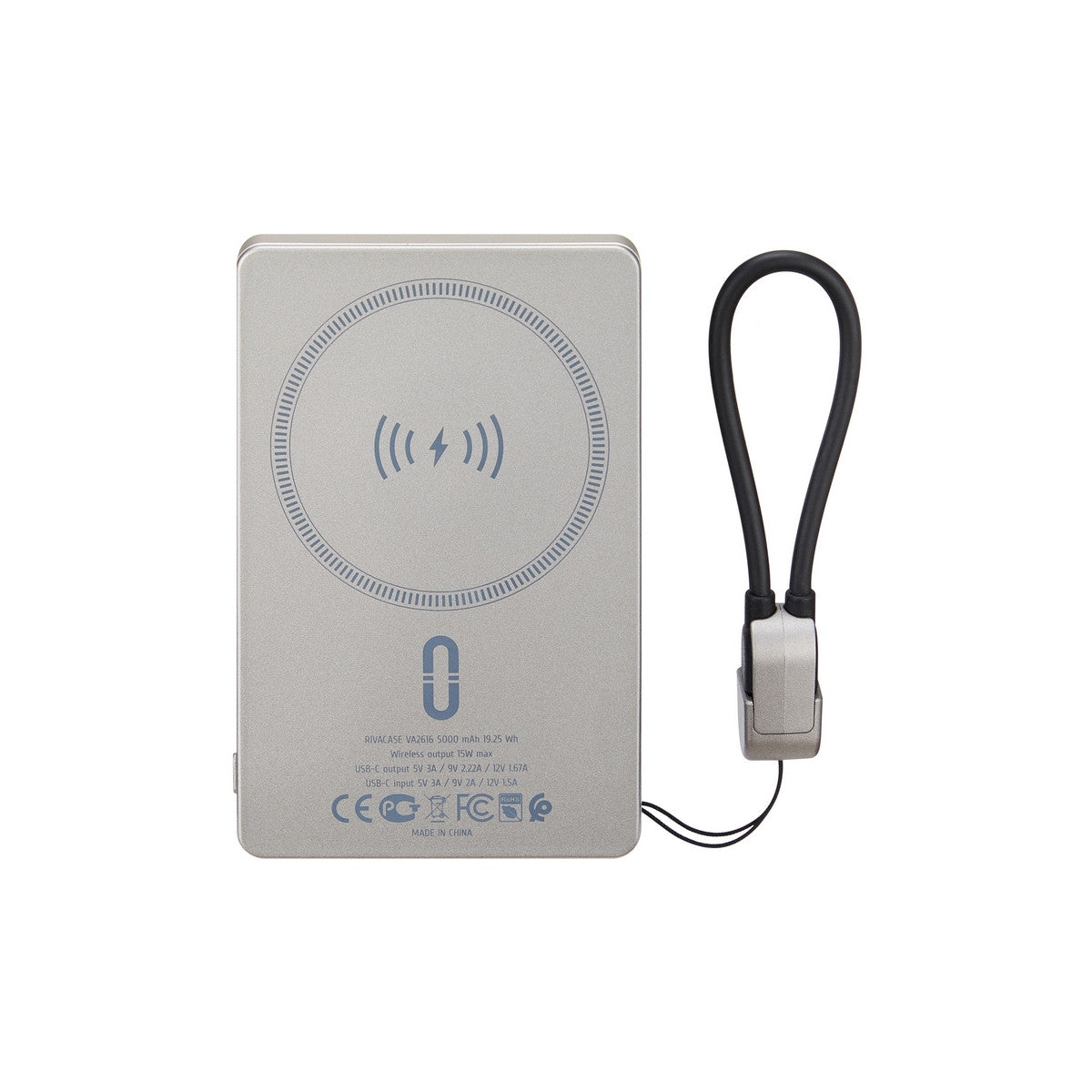 Rivacase VA2616 (5000 mAh) Banca di alimentazione Magsafe wireless 15W QC/PD20W con passante per cavo