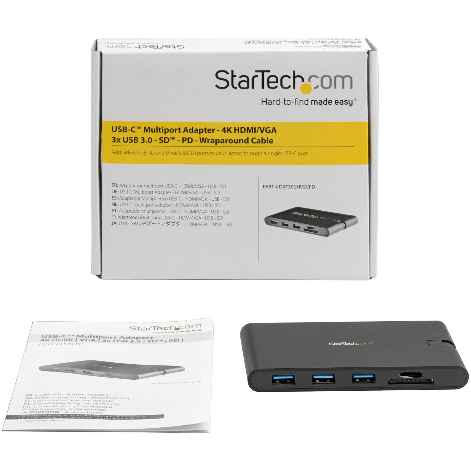 StarTech.com Adattatore Multi-porta USB-C con HDMI e VGA per portatili - 3x USB 3.0 - Lettore Schede SD - PD 3.0 - Cavo integrato
