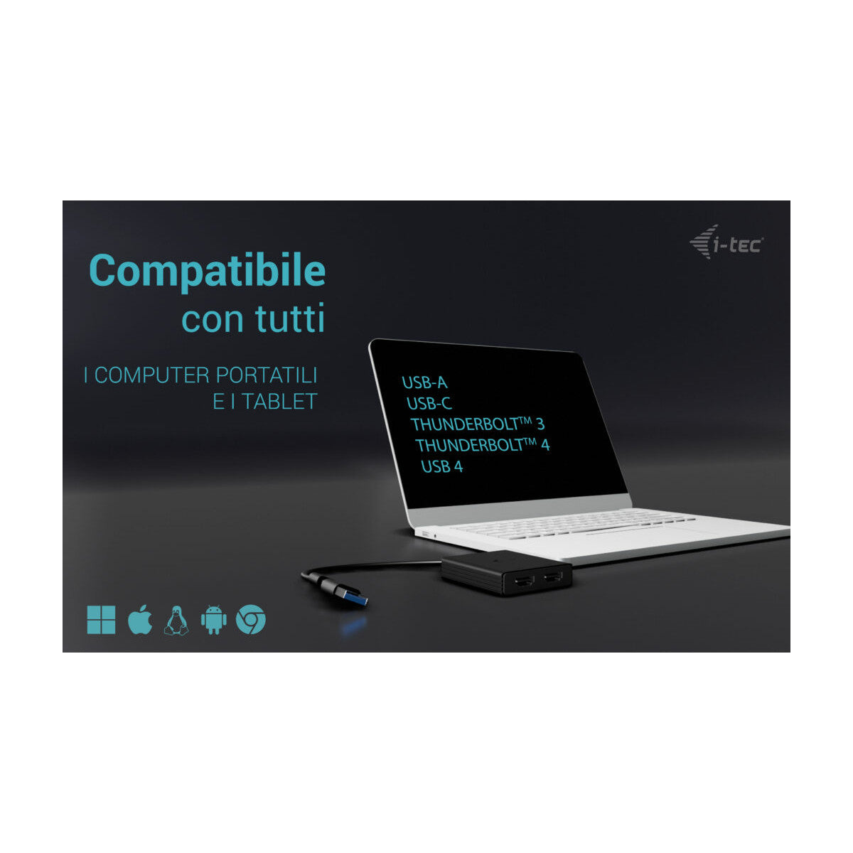 i-tec USB-A/USB-C Dual 4K/60 Hz HDMI Video Adapter