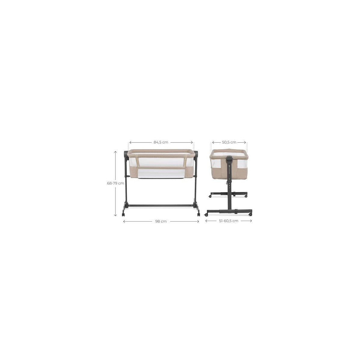 Kinderkraft Nestee Up 2 Culla Co-Sleeping Con Materasso, 5 Livelli Di Altezza, 4 Ruote, Beige