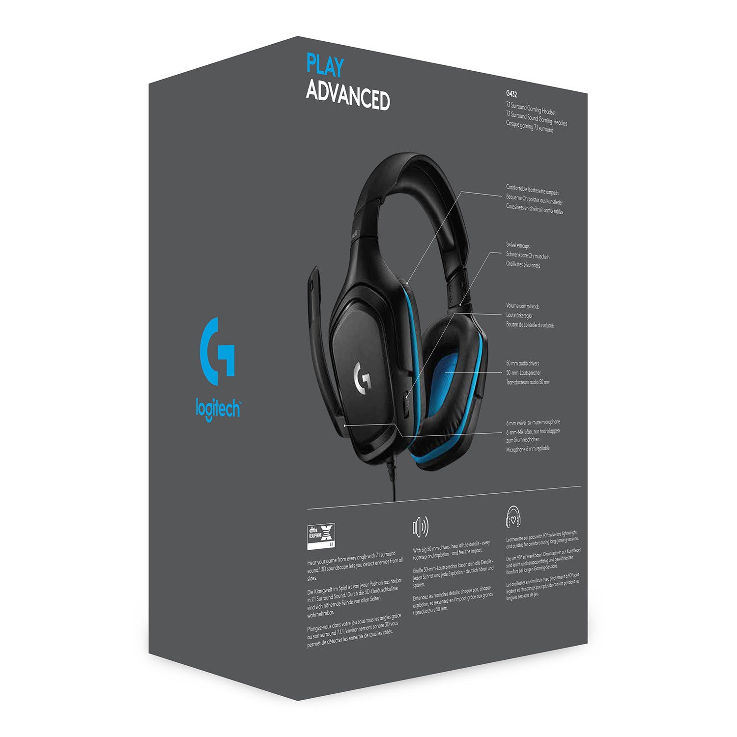 Logitech G G432 Cuffie a Padiglione Cablato da Gaming Nero Blu