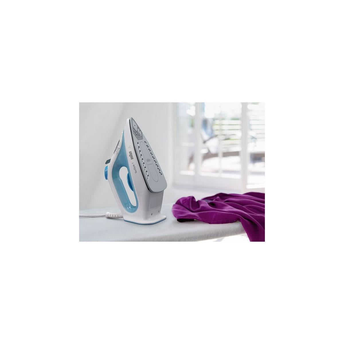 Braun TexStyle 1 Ferro da stiro a secco e a vapore Piastra in Ceramica 2000 W Blu, Bianco