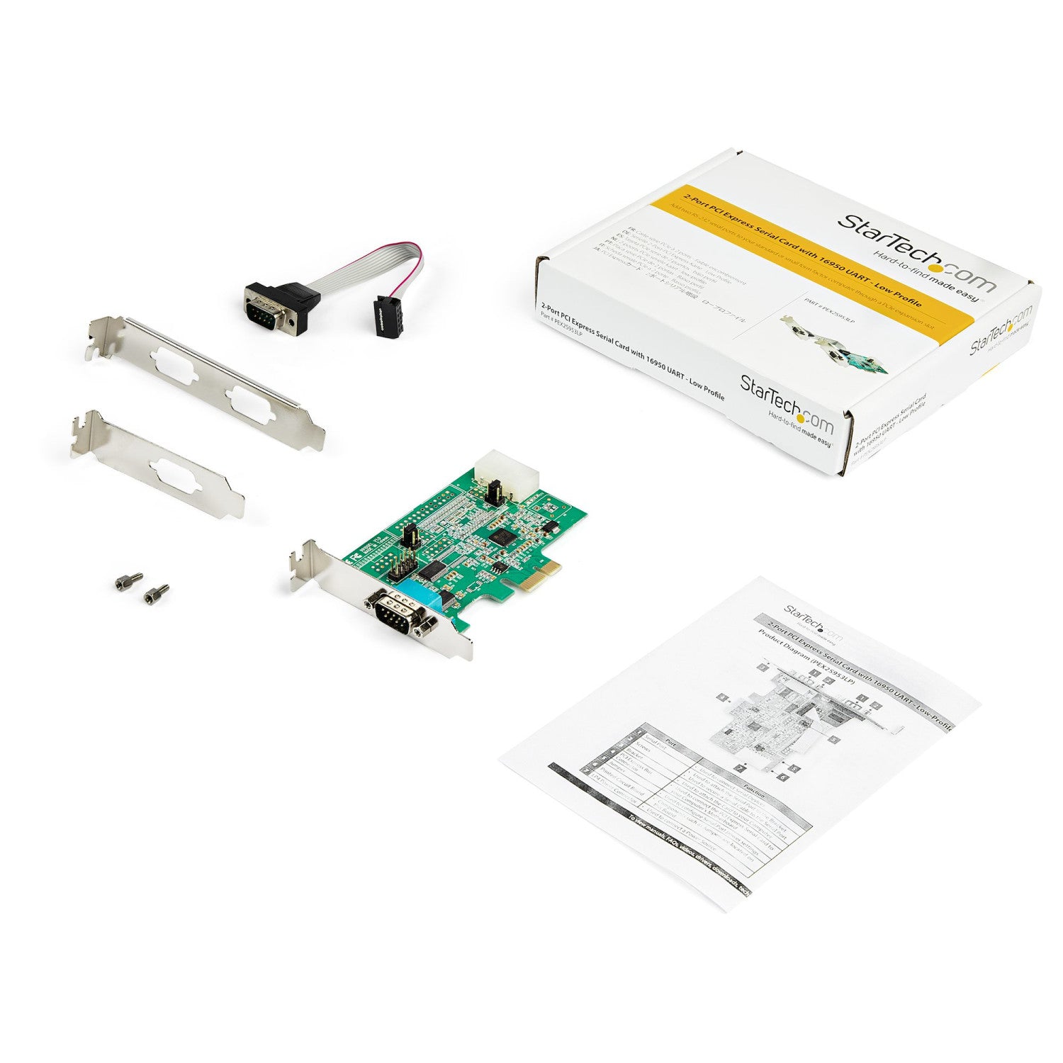 StarTech.com Scheda adattatore seriale PCI Express RS232 a 2 porte - Scheda controller host seriale PCIe RS232 - PCIe a seriale DB9 - 16950 UART - Scheda di espansione a basso profilo - Windows e Linux