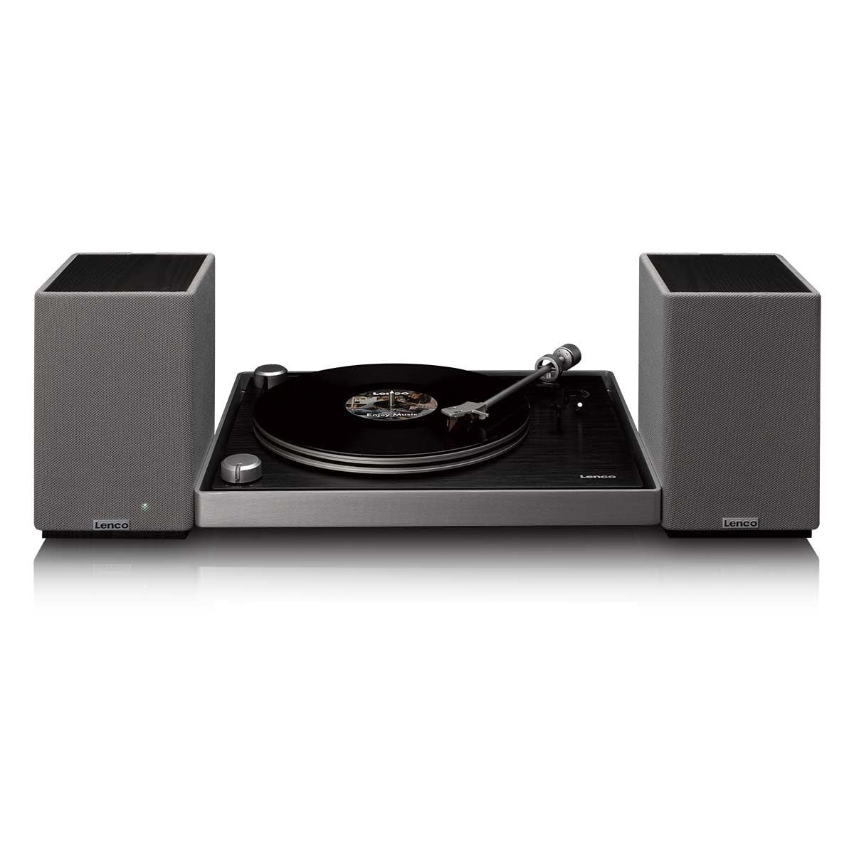 Lenco SPB-240BKGY Coppia Altoparlanti Stereo Hi-Fi Bluetooth 5.3 - 2x40W RMS - Amplificatore Classe D - DSP - RCA - Ottico - USB - Telecomando - Grigio/Nero