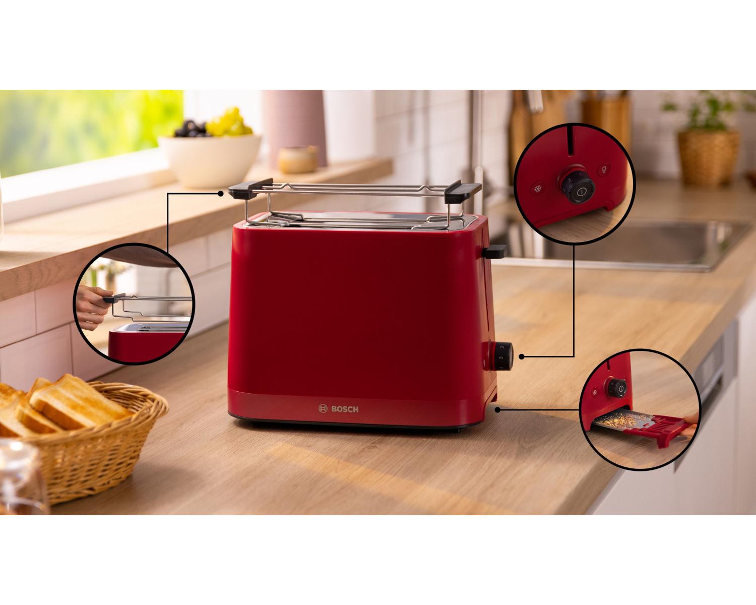 Bosch TAT3M124 Tostapane 2 fette 950 W Rosso