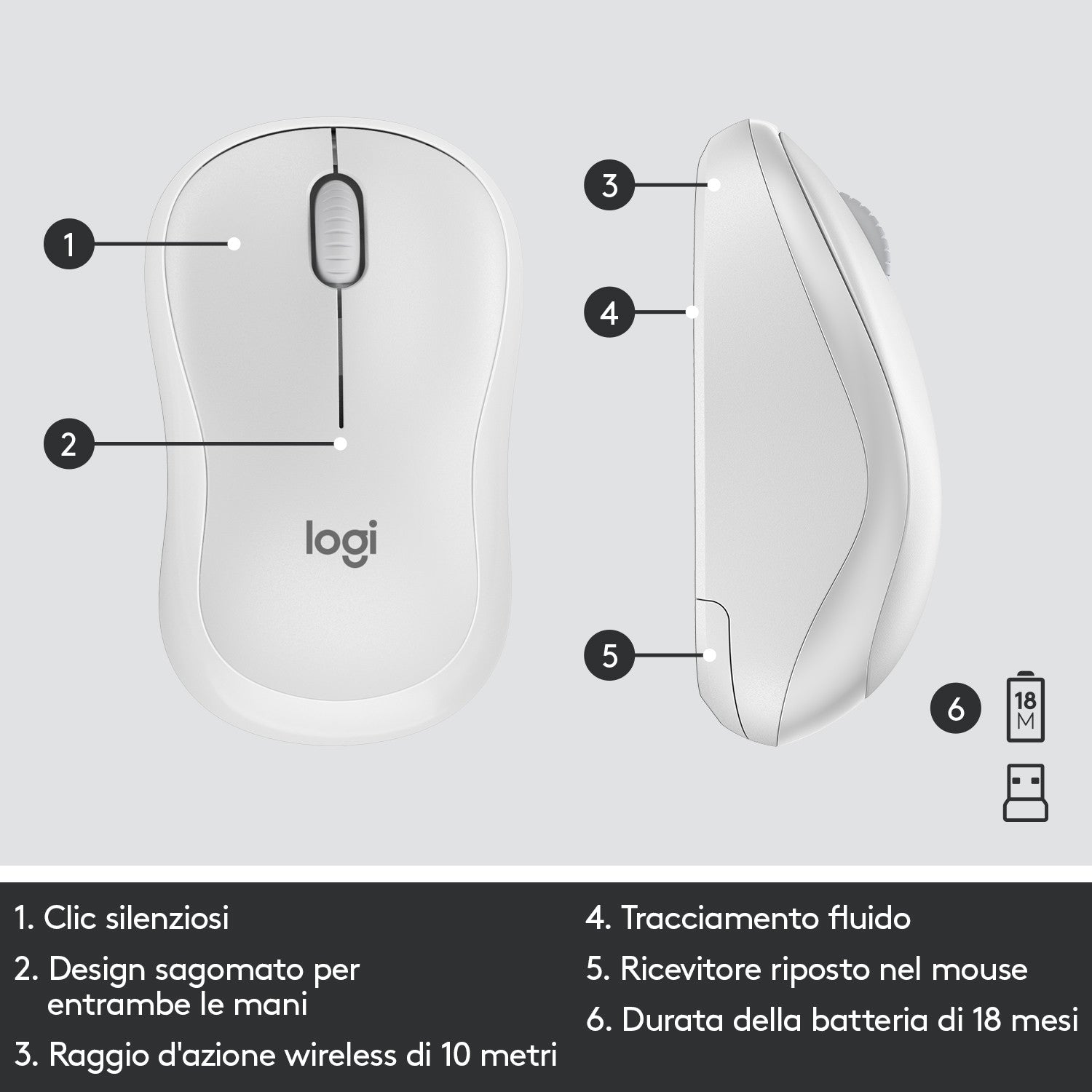Logitech MK295 Kit Mouse e Tastiera Wireless Tecnologia Silent Touch Bianco
