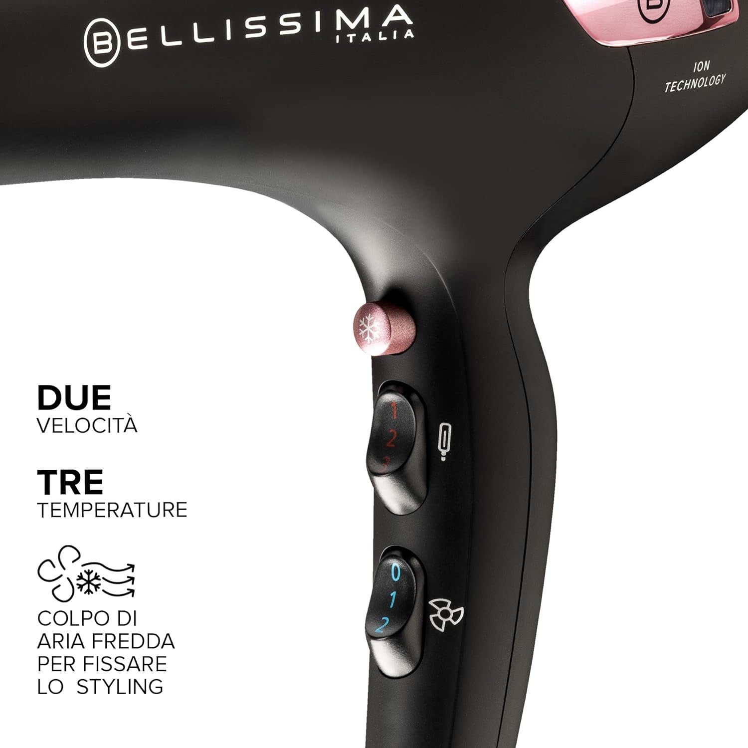 Imetec Bellissima P7 3200 Asciugacapelli Professionale Phon 2100 W Tecnologia a Ioni 2 velocita' 3 Temperature Nero Rosa