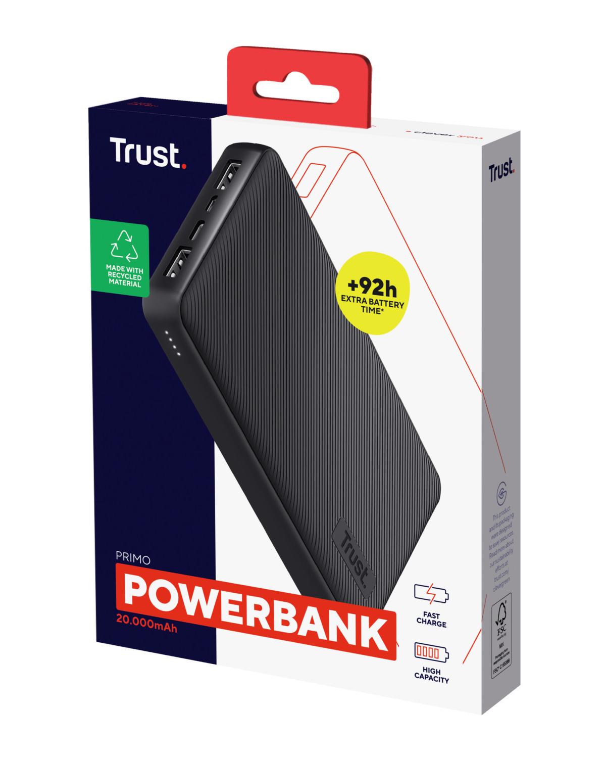 Trust 24676 Power Bank Primo Ultra Thin Batteria Portatile 20000 mAh Nero