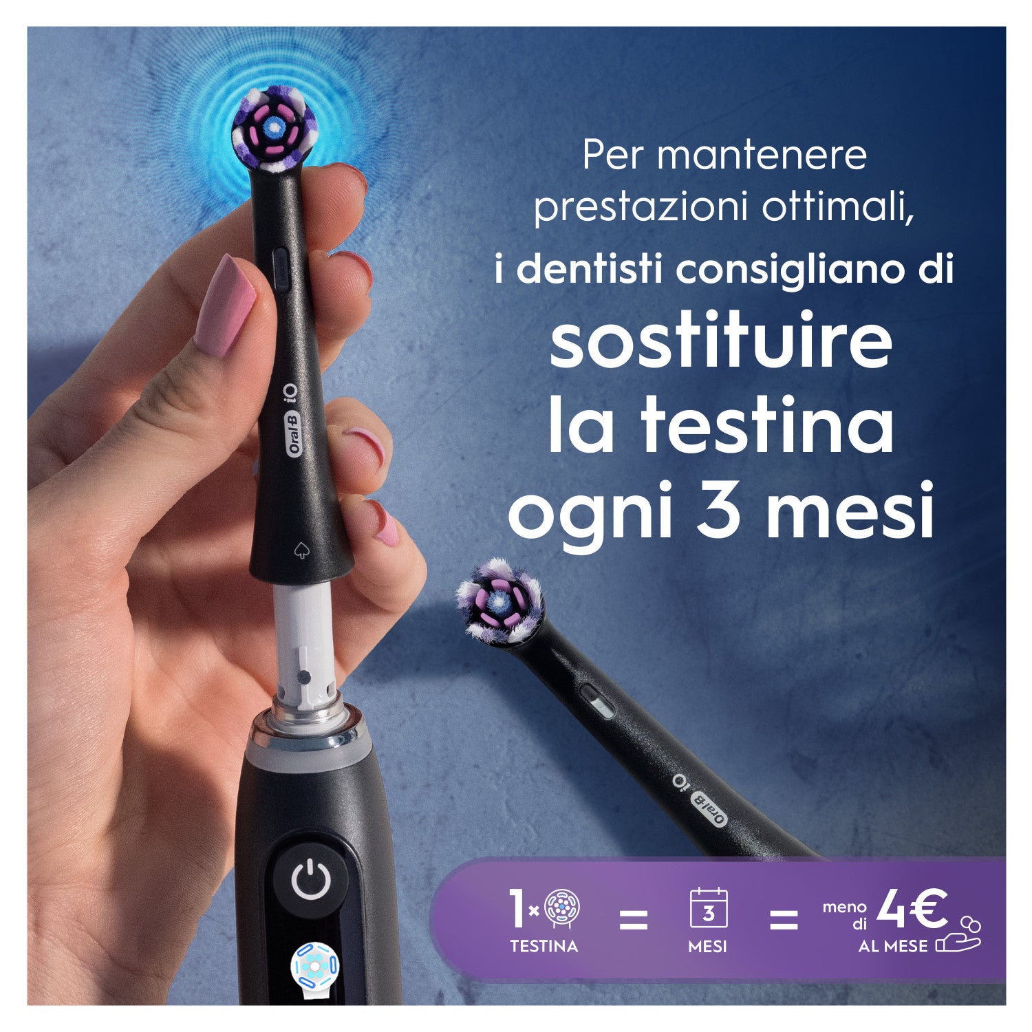 Oral-B Testine di Ricambio iO Series Radiant White Black, testine rotonde di ricambio originali, setole angolate per una rimozione più profonda della placca, con petali lucidanti per lo sbiancamento dei denti, 3