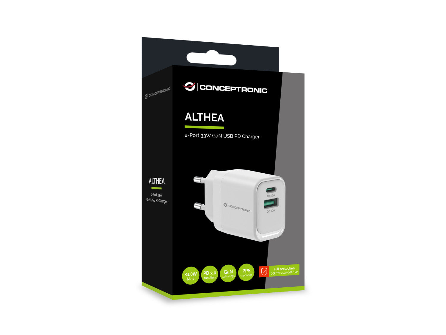 Conceptronic ALTHEA19W33 Caricabatterie per dispositivi mobili Universale Bianco AC Ricarica rapida Interno