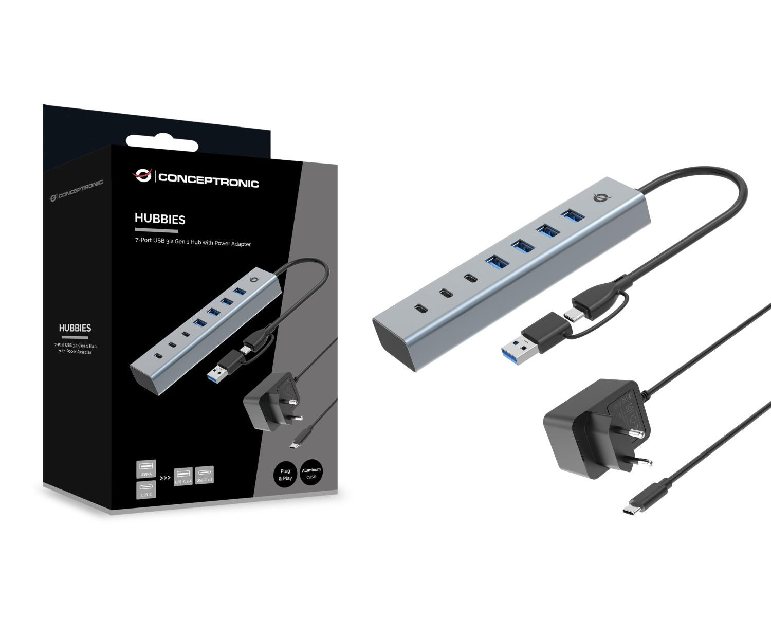 Conceptronic HUBBIES20GP hub di interfaccia USB 3.2 Gen 1 (3.1 Gen 1) Type-C 5000 Mbit/s Grigio