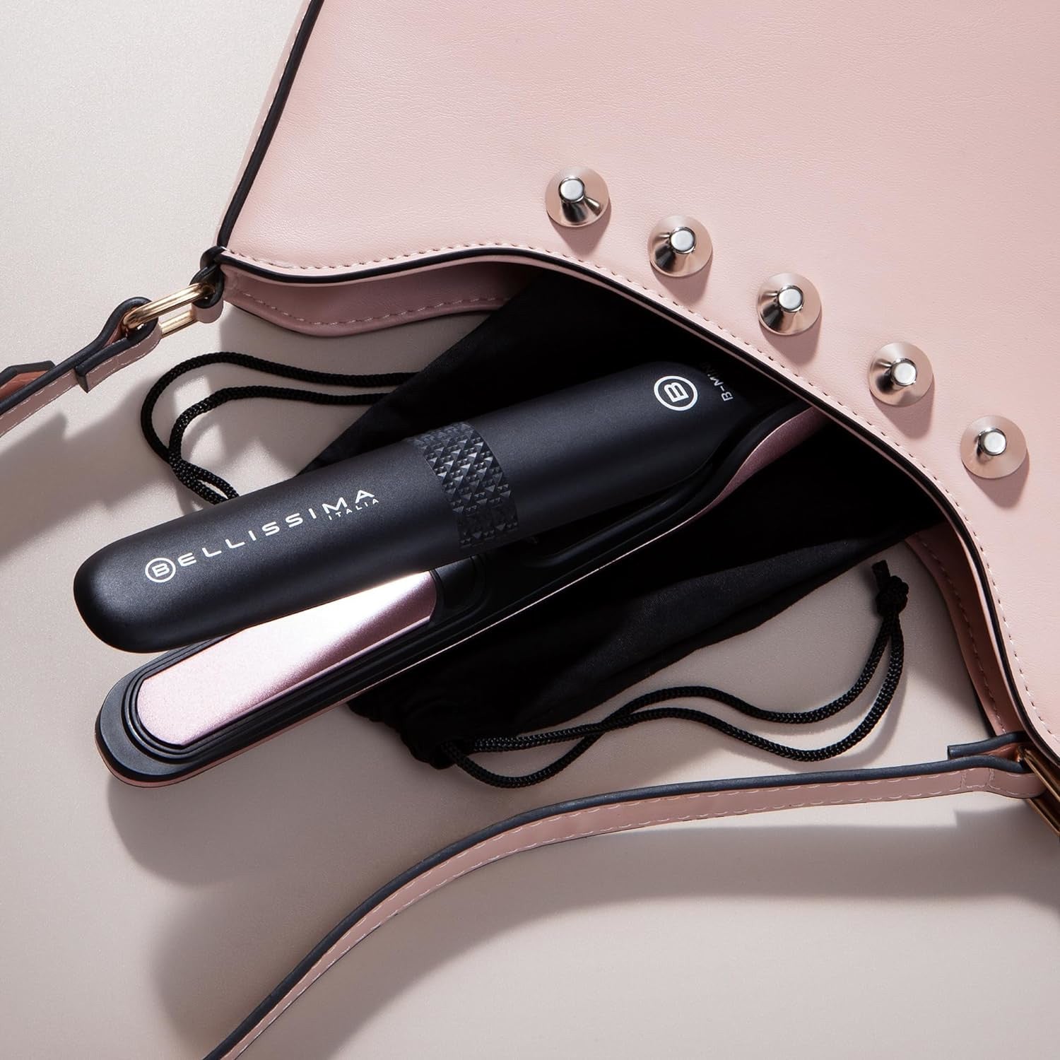 Imetec Bellissima B-Mini Piastra per Capelli Mini da Borsa e da Viaggio Rivestimento in Ceramica Multivoltaggio Automatico Nero Rosa