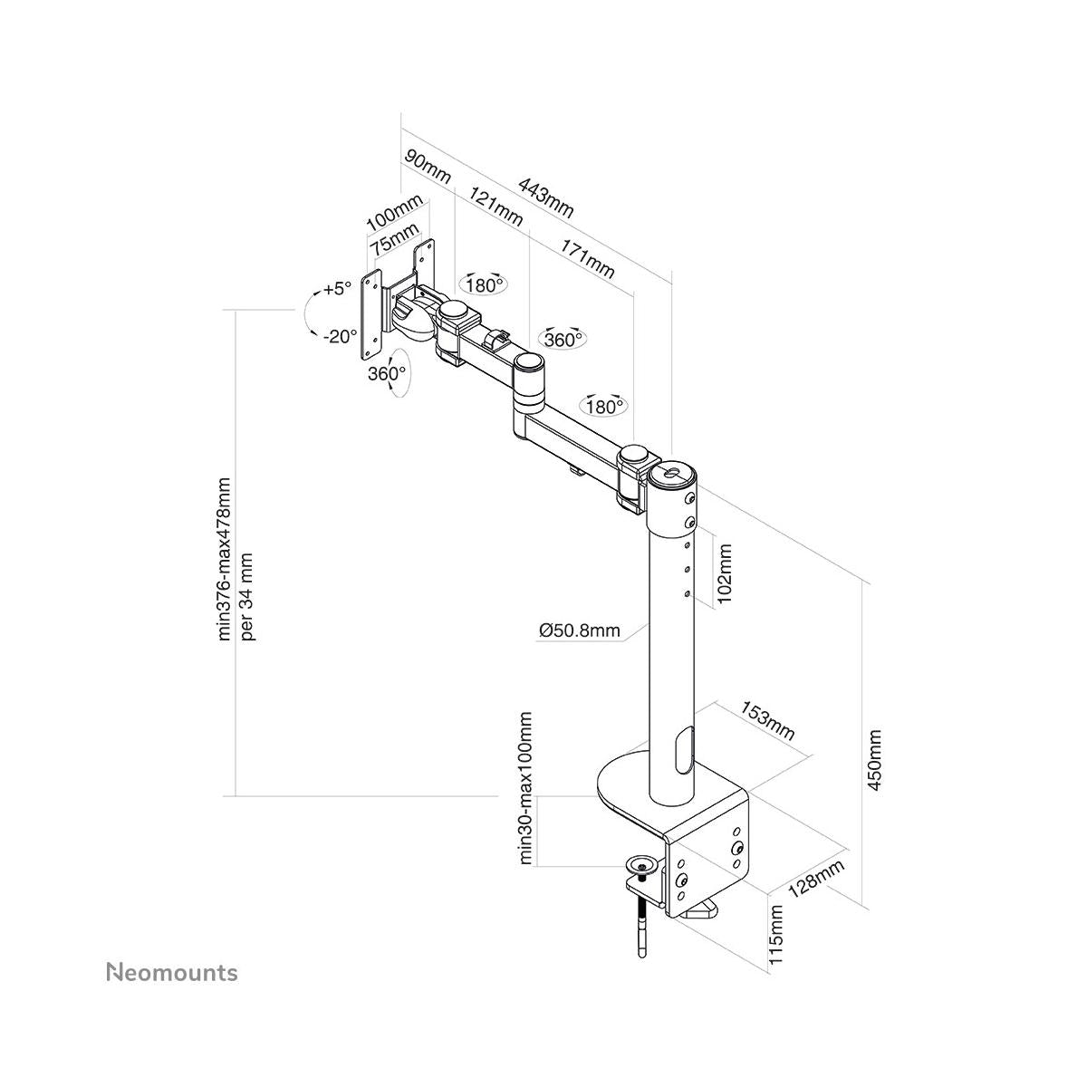 Neomounts FPMA-D960BLACKPLUS supporto da tavolo per Tv a schermo piatto 124,5 cm (49") Nero