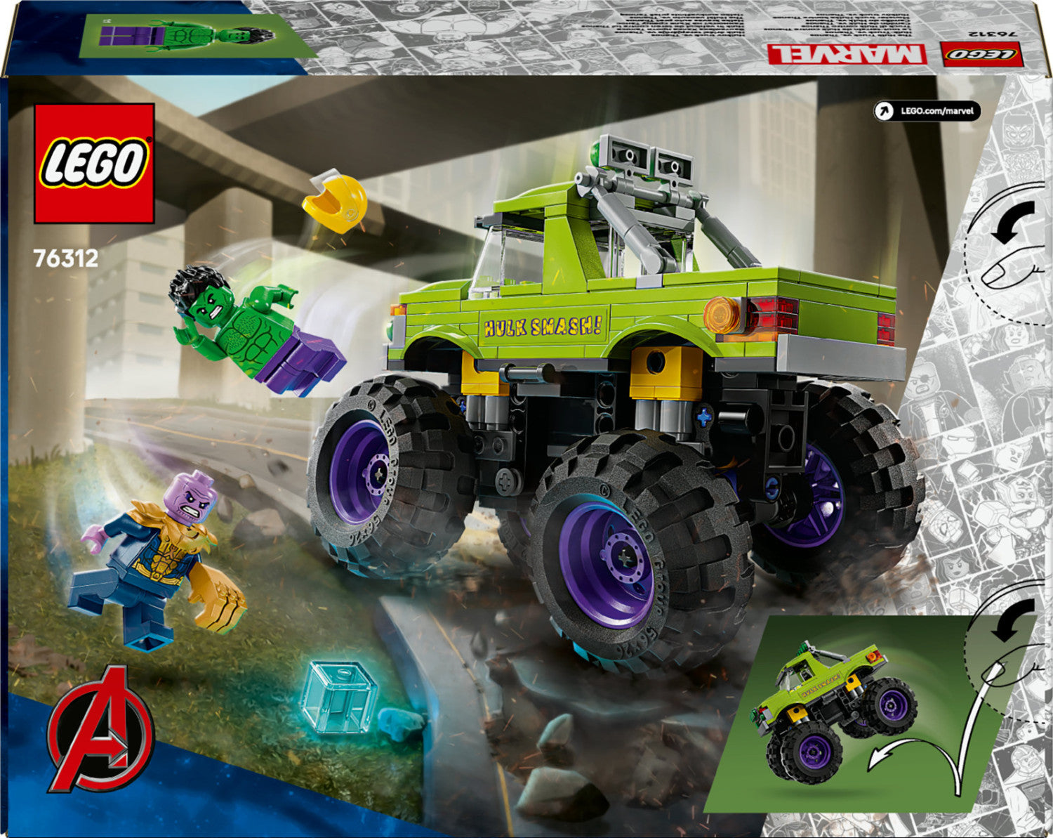 LEGO Marvel Truck di Hulk vs Thanos 76312 Set da Costruzione 229 Pezzi 7 Anni
