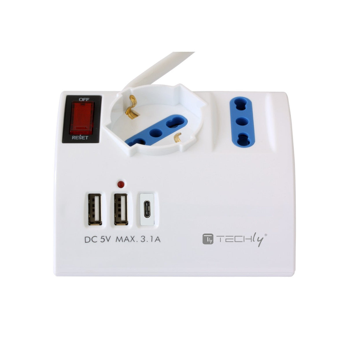 Techly Multipresa da Tavolo 3 Posti con 2 Porte USB-A e 1 Porta USB-C QC3.0