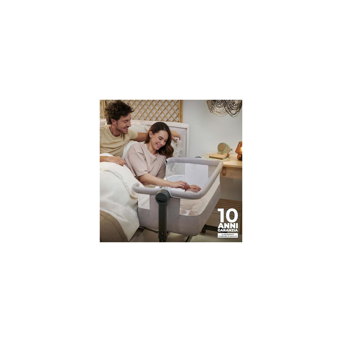 Kinderkraft Nestee Up 2 Culla Co-Sleeping Con Materasso, 5 Livelli Di Altezza, 4 Ruote, Beige