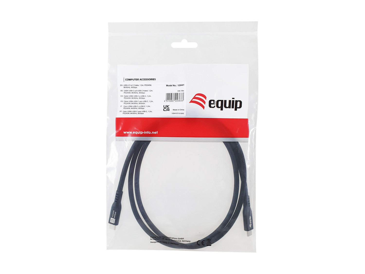 Equip 128441 cavo USB USB4 Gen 4x2 1,2 m USB C Nero