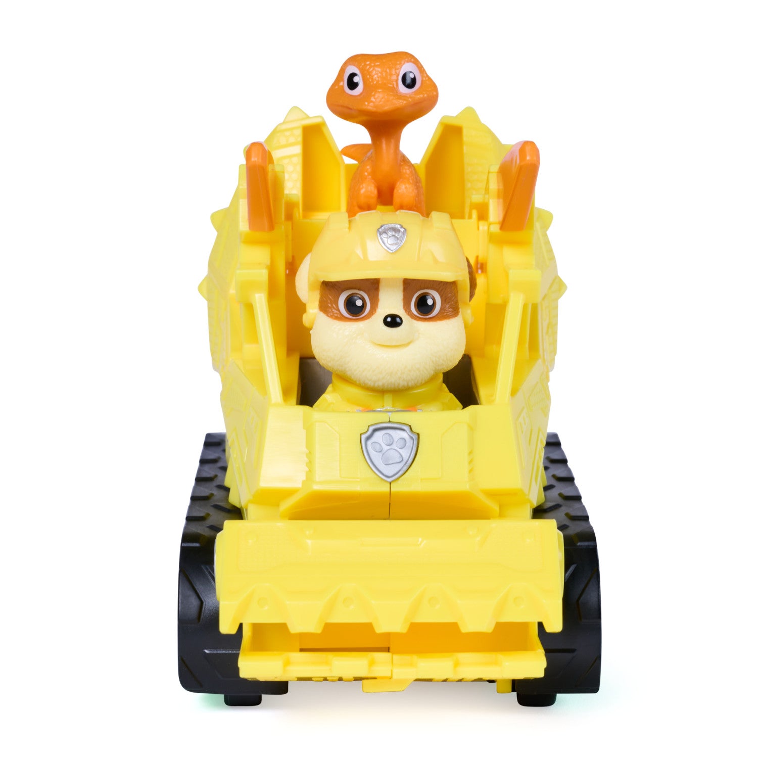 PAW Patrol : The Dino Movie, Rubble Dino Rescue Bulldozer con azione triturante e tenaglia articolata, 2 action figure e un veicolo, giocattoli per bambine e bambini dai 3 anni in su