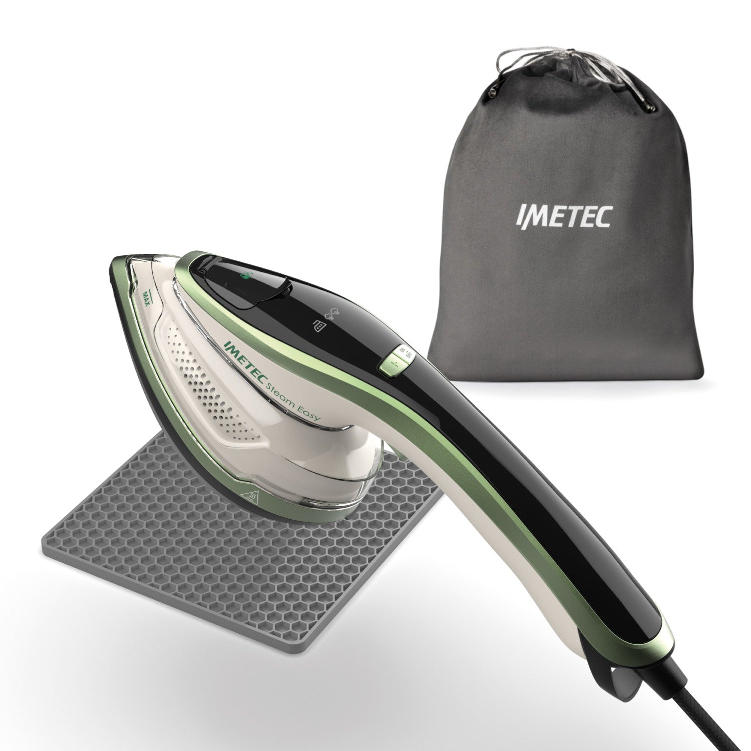 Imetec Steam Easy, ferro da stiro portatile verticale, stira in verticale e orizzontale, piastra ceramica, tripla regolazione di vapore e temperatura, display digitale, pronto in 30pollici, 1200 Watt