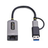 StarTech.com Adattatore da USB-C a Ethernet con dongle USB-A, 10/100/1000Mbps, adattatore di rete da USB 3.0 a Gigabit Ethernet, cavo collegato 6in/15cm, adattatore USB GbE